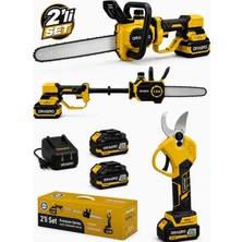 Dragro 21V Kömürsüz 2li Set - 32MM Bağ Makası + 25CM Uzatmalı Dal Kesme Testeresi