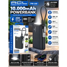 Azurtech Acl PW-168 10.000MAH 20W Hızlı Powerbank – Dahili Usb-C Kablo, LED Fener ve Işıklı Gösterge