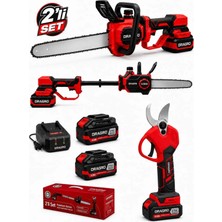 Dragro 21V Kömürsüz 2li Set - 32MM Bağ Makası + 25CM Uzatmalı Dal Kesme Testeresi