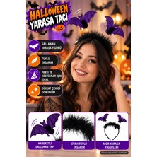 Toyfest Halloween Yarasa Tacı Mor Sallanan Yarasalı Tüylü Cadılar Bayramı Parti Kostüm Tacı