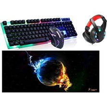 Tr Junglee (1416) Işıklı Oyuncu Klavye Mouse Kulaklık 3'lü Set ile Uyumlu