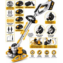 Dragro 21V Kömürsüz Motor 2x Bataryalı Ot Çim Çalı Kenar Biçme Tırpan Makinesi 4 Akülü