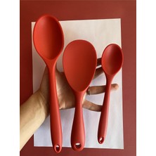 Tr Sert Uçlu Isıya Dayanıklı Silikon Kaşık Seti, 28 Cm-20 Cm-22 Cm, Kırmızı
