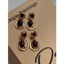 Helen Jewerly Siyah Doğal Taşlı Sallantılı Küpe