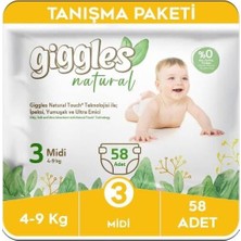 Tr Natural 3 Numara Midi Pamuklu Bebek Bezi, 4-9 Kg, 58 Adet, Tanışma Paketi