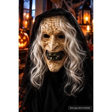 Toyfest Cadı Maskesi Gri Saçlı Korkunç Yaşlı Cadı Halloween Korku Kostüm Maskesi