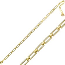 Bersel Butik 925 Ayar Gümüş Gold Kare Taşlı Kadın Bileklik