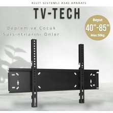 Prime Tvtech TV-4085 Televizyon Duvar Askı Aparatı, 40"-85" Inç (102-216CM) Vesa 400X400-600X400-600X500-700X500 Max 50KG/110LBS-KILITLI Sistem-Sarsılmaz-Depreme Karşı-Çocuk Kilitli - Kavisli/curved