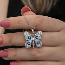 Bersel Butik Gümüş Nazarlı Kelebek Kadın Kolye