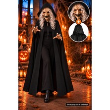 Toyfest Halloween Kostüm Seti 120 cm Siyah Pelerin Mor Yarasalı Sallanan Taç 2 Parça