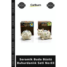 Carlburn Özel Üretim Dekoratif Hediyelik Aromaterapi Ev Aksesuarı Seramik Buda Büstü Buhurdanlık Seti No:03