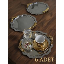 Çelik Yuvarlak Dalgalı 6 Adet Kulp Aksesuarlı Sunum Tepsisi Servis