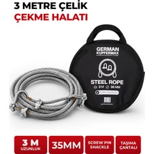 German Kupfermax Çelik Çeki Halatı 3 Metre 35MM Vidalı U Kilit Oto Çekme