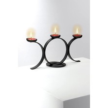Tr Bundera Siyah Çember Model Dekoratif Metal Ferforje Tealight Mum Dahil Şamdan Mumluk