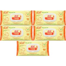 Fibril Islak Havlu Mendil 90 Yaprak Bebek Plastik Kapaklı (5 Li Set) 450 Yaprak