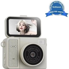 Marsilyan™- 2k Mini Dijital Retro Video Kamera Flaşlı Dijital Vlog Mini Fotoğraf Makinesi Türkçe Menü Bej