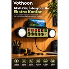 Emt Pazarlama® Akıllı Masaüstü Duvar Tipi Akım Korumalı 5’li Priz 3680W LED Işıklı Usb-A Type-C Telefon Standlı