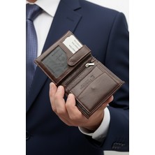 CLASSBAG Erkek Kahverengi Hakiki Deri Dikey Büyük Boy Kartlıklı Cüzdan (11,5cmx9 Cm)