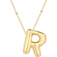 Bersel Butik 925 Ayar Gümüş Gold Balon R Harfi Kadın Kolye