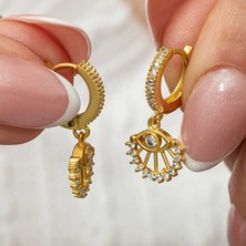 Bersel Butik Gümüş Sallantılı Gold Göz Kadın Küpe