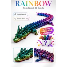Loresia 3D Baskı Rainbow Renk Geçişli Hareketli Ejderha Oyuncak 40 cm | Esnek Eklemli Dragon Figür | Stres Oyuncağı