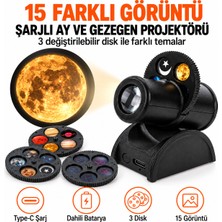 Ayers Şarjlı Ay ve Gezegen Projektörü, 3 Disk 15 Farklı Görüntü, Dünya Ay Takımyıldızı ve Gezegen Temalı, Type-C Şarjlı, Dahili Bataryalı, Mıknatıslı Tabanlı Dekoratif Gece Lambası