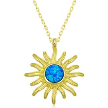 Bersel Butik ​925 Ayar Gümüş Mavi Opal Taşlı Güneş Kadın Gümüş Kolye