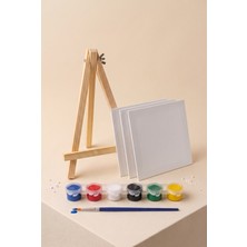 Hobbyrons Küçük Resim Seti - 15X15 cm Pres Tuval (3 Adet), Mini Şövale, Boya ve Resim Fırçası - Hobi, Aktivite, Eğlence, Çocuk Resim Seti