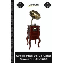 Carlburn Özel Üretim Nostaljik Müzik Dekoratif Ahşap Retro Salon Ayaklı Plak ve CD Çalar Gramafon ALK1608