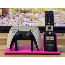 Alvera Oyun Kolu ve TV Kumanda Standı Çift Bölmeli Masaüstü Kumanda Tutucu Organizer - Pembe
