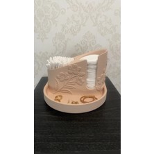 Alvera Çiçek Kabartmalı Makyaj Pamuğu ve Kulak Çubuğu Tutucu Takı Tepsili Banyo Düzenleyici - Pembe