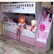 Mürsel Mobilya Pembe Beyaz Oymalı Ranza