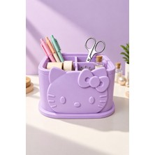 Neo Gift 🐱 Kedi Kitty Figürlü Fiyonklu Kalemlik | Sevimli Kedi Kalemlik | 4 Bölmeli Masaüstü Organizer