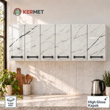 Kermet Home Kermethome 180 cm %100 Mdf Mutfak Üst Dolabı 6 Kapaklı Raflı Efes Antik Beyaz