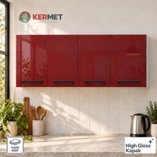 Kermet Home Kermethome 120 cm %100 Mdf Mutfak Üst Dolabı 4 Kapaklı Raflı Bordo