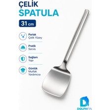 Dolphfin Df-Spt-31 31 cm Paslanmaz Çelik Servis Spatulası Uzun Saplı Geniş Ağızlı Mutfak Spatulası