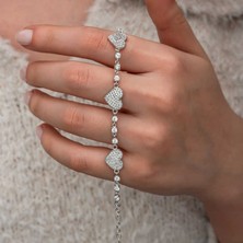Bersel Butik Gümüş Zirkon Taşlı Sıralı Kalp Kadın Bileklik