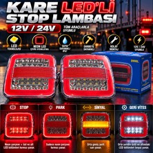 Reycar 2'li Set 12V-24V Uyumlu Neon Led'li Kare Stop Lambası Fonksiyonel Stop Park Sinyal Geri Vites Kamyonet Kamyon Römork Uyumlu