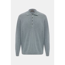 Vakko Grey Melange Polo Collar Knit Sweater