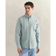 Gant Men's Green Regular Fit Button-Down Collar Striped Oxford Shirt