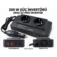 Atlt Atlantis 200W Güç Invertörü Araç Içi Priz 4 USB Bağlantı Soğutma Fanı 2 Adet Prizli 12V-220V Çok Amaçlı Seyahat Tipi Aşırı Isınma Kısa Devre Koruma Aşırı Şarj Aşırı Voltaş Koruması Dijital Östergeli