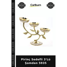 Carlburn Özel Üretim Dekoratif Masa Şık Aksesuar Salon Ev Hediyelik Klasik Pirinç Sedefli 3'lü Şamdan 5935