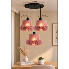 Elizim Home Lighting Alessa 3’lü Tütü Avize – Siyah Tepsili Krem Tül Başlıklı Yatak Odası- Oturma Odası- Genç Odası Dekoratif Sarkıt Avize