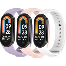 Str Store Xiaomi ile Uyumlu Mi Band 8 Mi Band 9 Mi Band 10 Uyumlu 3'lü Paket Silikon Kordon Seti Bileklik Metal Pimli