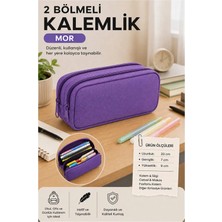 Maison Luré Mor Bez Kalemlik, Iki Bölmeli Fermuarlı, Çocuklar Için Kırtasiye Organizer Kalem Kutusu