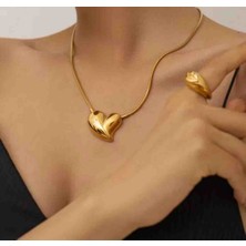 Ay Işığı Gold Kalp Detaylı Kadın Çelik Kolye