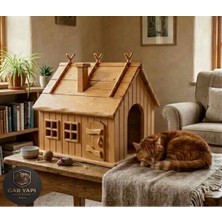 Gar Yapı Doğal Ahşap Kedi Evi – Çift Pencereli, Yuvalı, Dekoratif Kedi Kulübesi