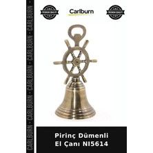 Carlburn Özel Üretim Denizci Dekoratif Metal Aksesuar Koleksiyon Pirinç Dümenli El Çanı NI5614