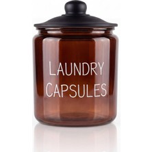 Str Store Laundry Capsules Yazılı 3900 ml Amber Cam Kapsül Kavanozu, Siyah Kapaklı Çamaşır Odası Organizeri