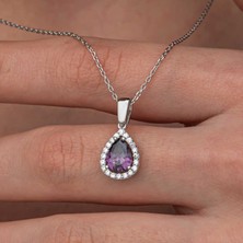 Bersel Butik Gümüş Damla Mor Taşlı Kadın Kolye